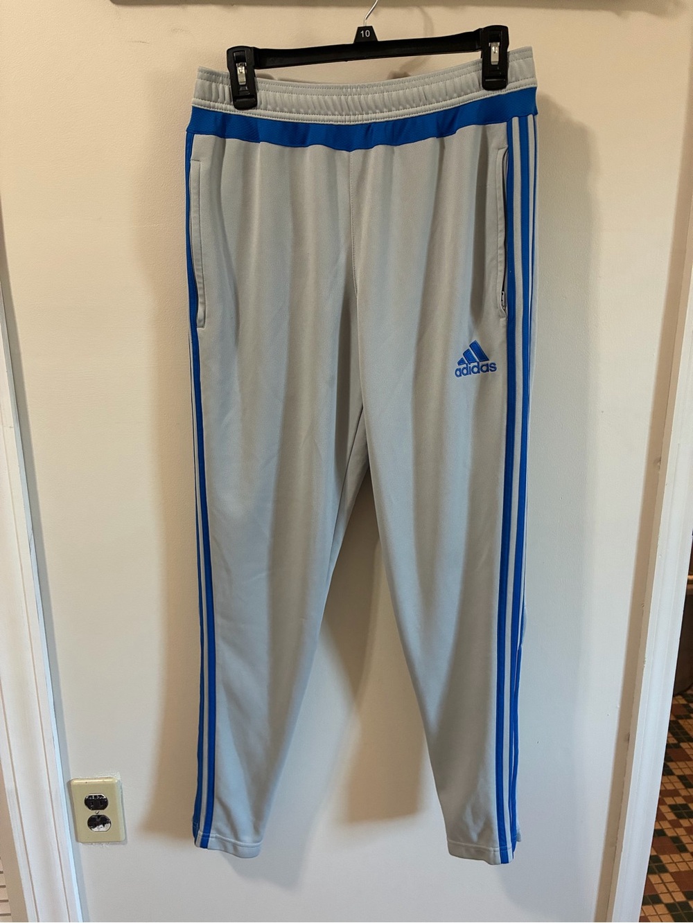 adidas Light Gray Joggers with Blue Stripe Accents